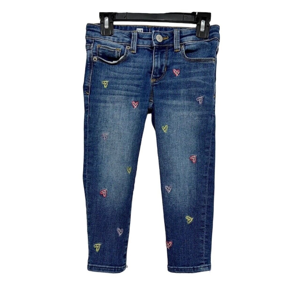 GAP Super Skinny Ankle Embroidered Denim Hearts Stretch Pants Size 5 Jea…